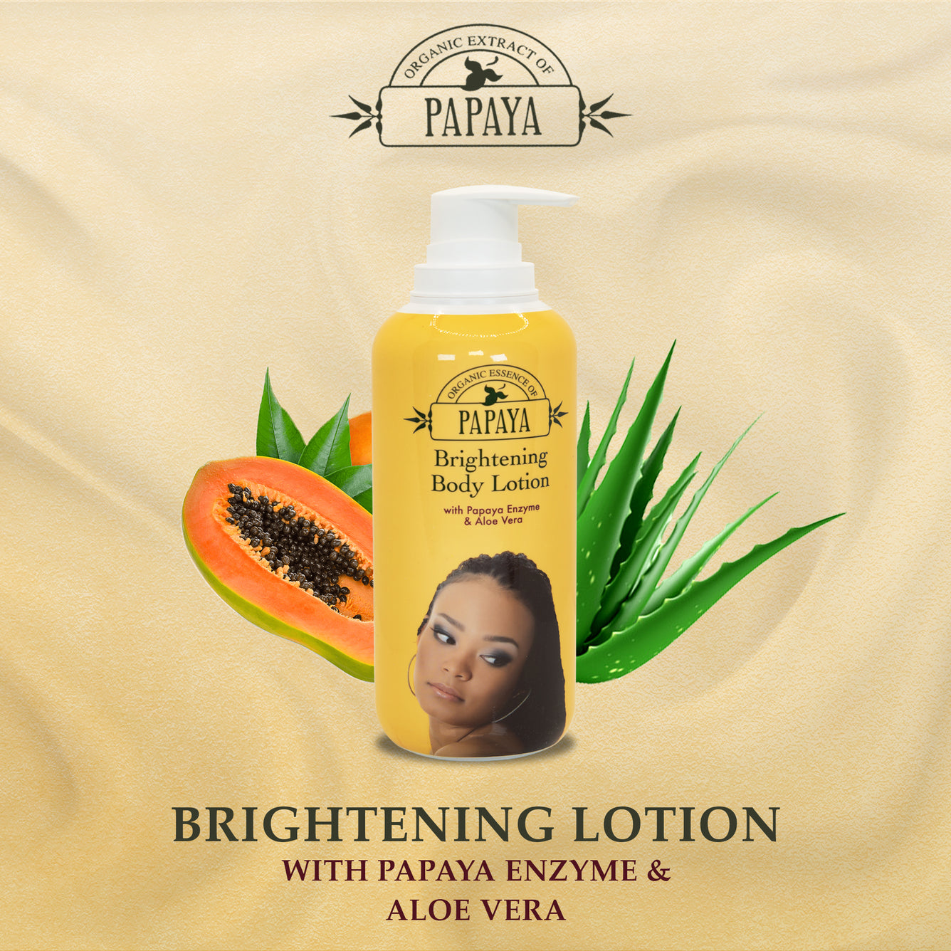 Organic Essence of  Papaya Brightening Body Lotion 400ml (airless pump)