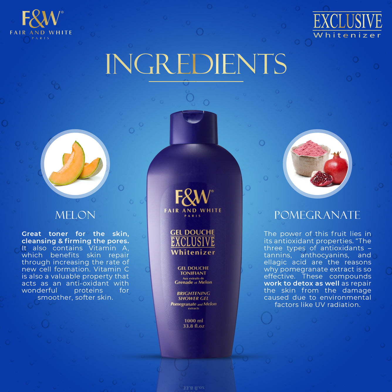 F&W Exclusive Shower Gel  Pomegranate and Melon extracts 1000 ml
