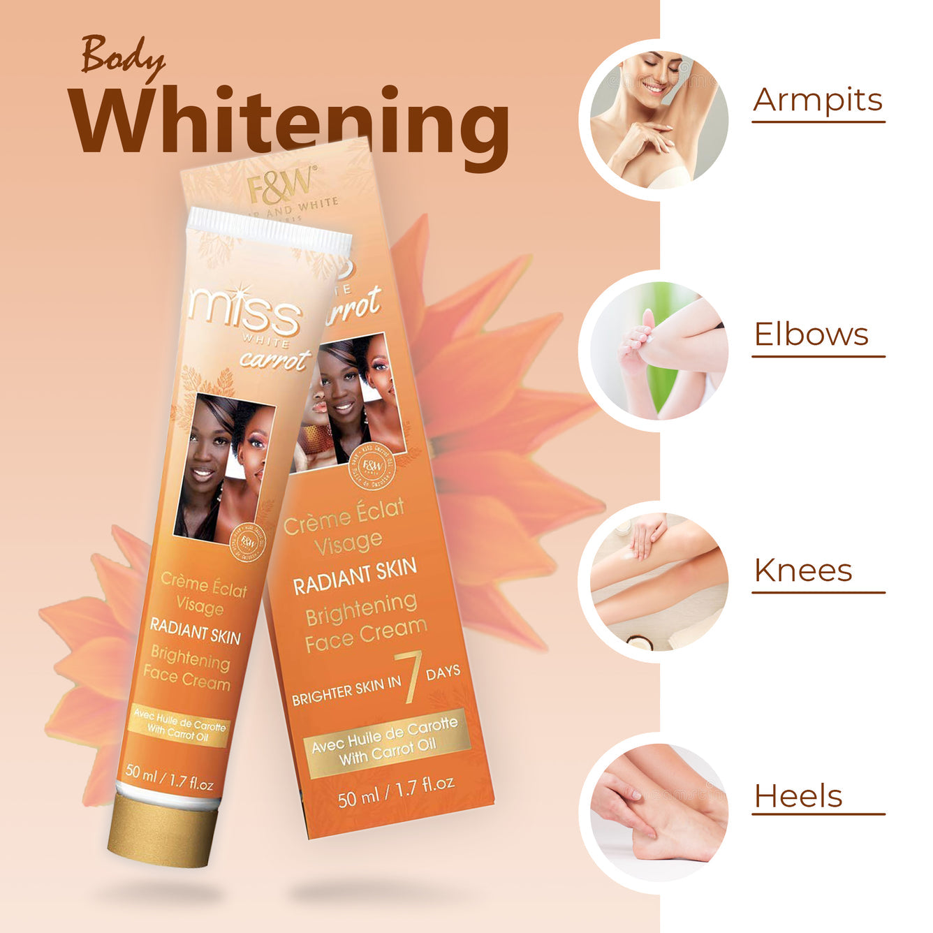 Fair and White Miss White Carrot Brightening Face Cream - 1.7 Fl oz / 50 ml, whit Carrot Oil