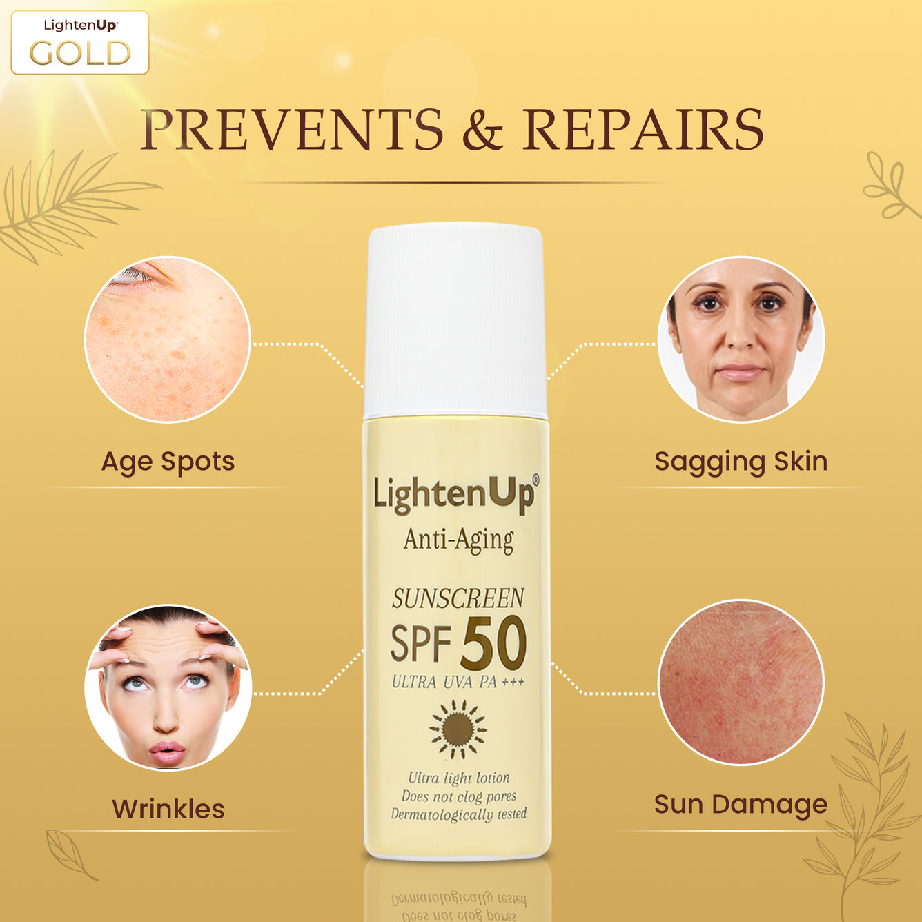 Lighten Up GOLD Anti-Aging Sunscreen SPF 50+  90ml